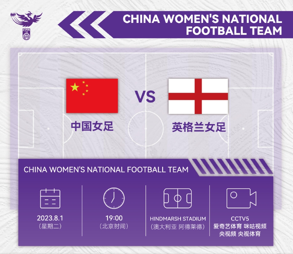 8月1日晚上19:00，对手是英格兰女足，不惧困难，努力拼博！