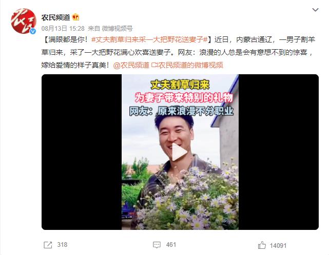 丈夫割草归来采一大把野花送妻子 这到底是怎么回事？