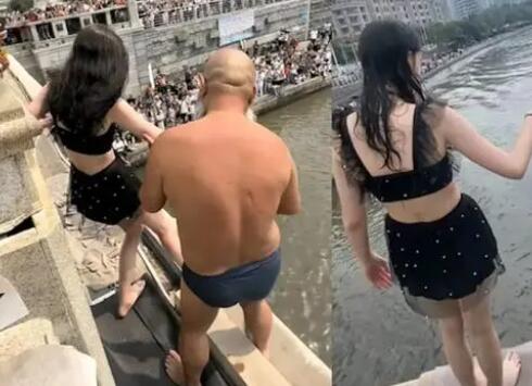 俄罗斯美女加入天津大爷跳水队伍 吸引更多的网友点赞和关注