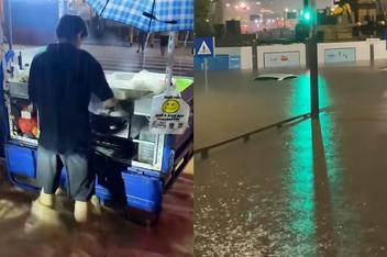 深圳一商贩激流中淡定卖炒饭 背后真相实在令人感到惊愕